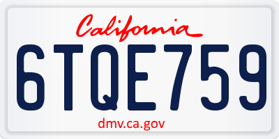 CA license plate 6TQE759