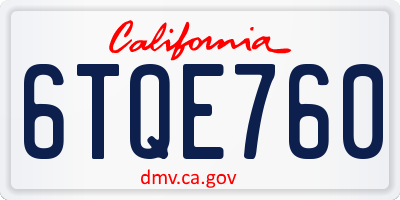 CA license plate 6TQE760