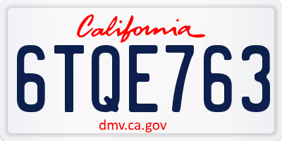 CA license plate 6TQE763