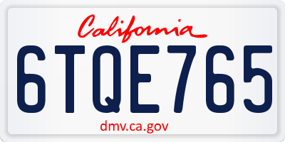 CA license plate 6TQE765