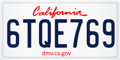 CA license plate 6TQE769