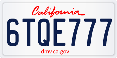 CA license plate 6TQE777