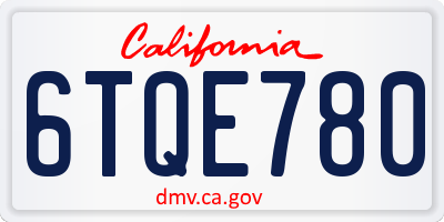 CA license plate 6TQE780