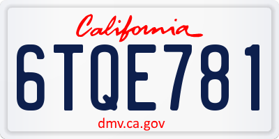CA license plate 6TQE781