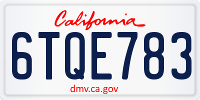 CA license plate 6TQE783