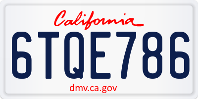 CA license plate 6TQE786