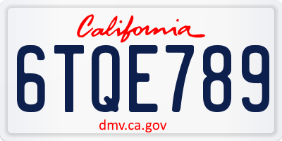 CA license plate 6TQE789