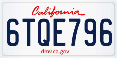 CA license plate 6TQE796