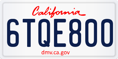 CA license plate 6TQE800