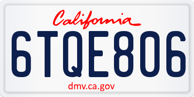 CA license plate 6TQE806