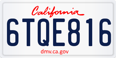 CA license plate 6TQE816