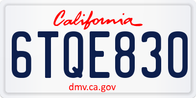 CA license plate 6TQE830