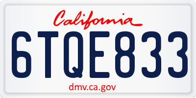 CA license plate 6TQE833