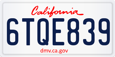 CA license plate 6TQE839