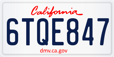 CA license plate 6TQE847