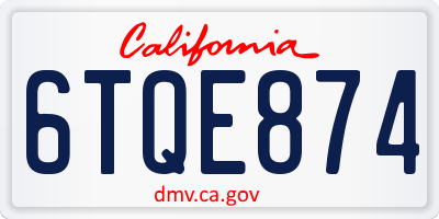 CA license plate 6TQE874