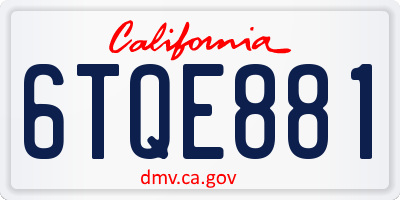 CA license plate 6TQE881