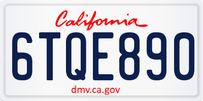 CA license plate 6TQE890