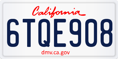 CA license plate 6TQE908