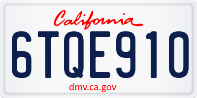 CA license plate 6TQE910