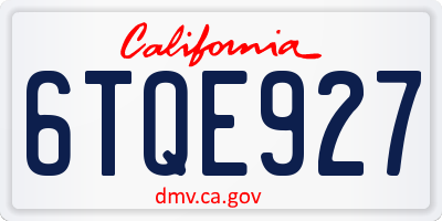 CA license plate 6TQE927