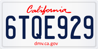 CA license plate 6TQE929