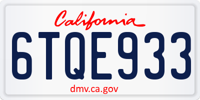 CA license plate 6TQE933