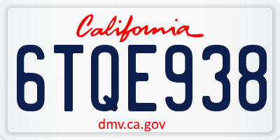 CA license plate 6TQE938