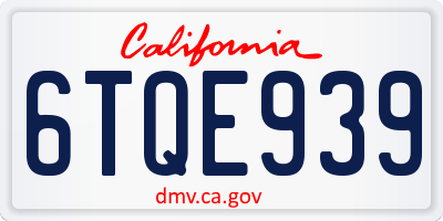 CA license plate 6TQE939