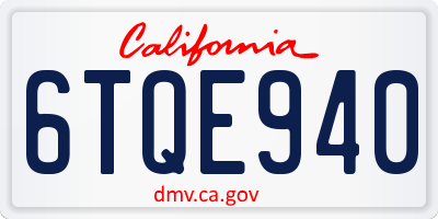 CA license plate 6TQE940