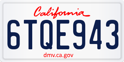 CA license plate 6TQE943