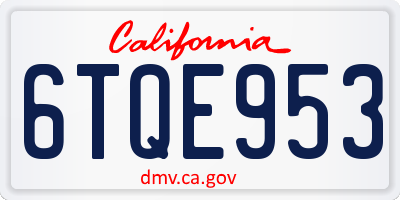 CA license plate 6TQE953