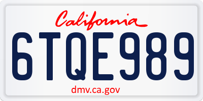 CA license plate 6TQE989