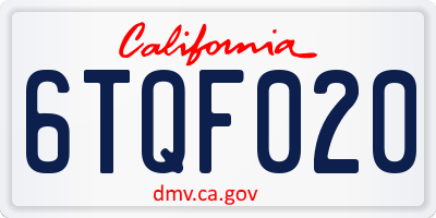 CA license plate 6TQF020