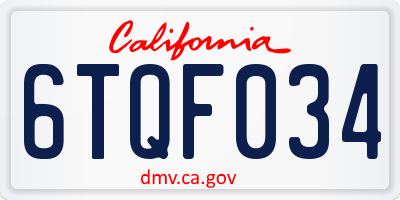 CA license plate 6TQF034
