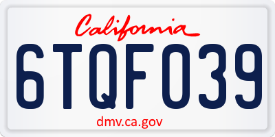 CA license plate 6TQF039