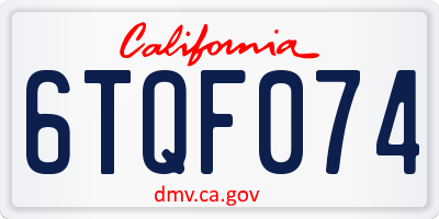 CA license plate 6TQF074