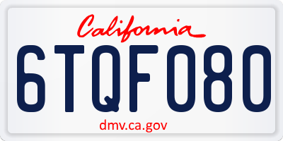 CA license plate 6TQF080