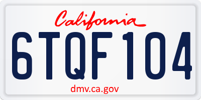 CA license plate 6TQF104