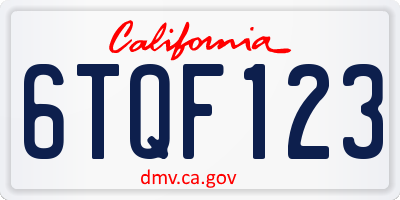 CA license plate 6TQF123