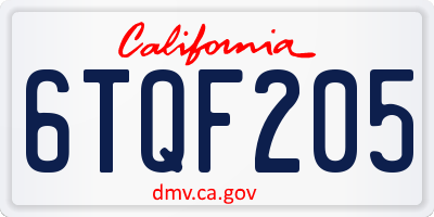 CA license plate 6TQF205