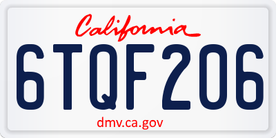 CA license plate 6TQF206