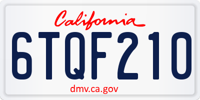 CA license plate 6TQF210