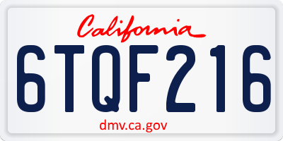 CA license plate 6TQF216