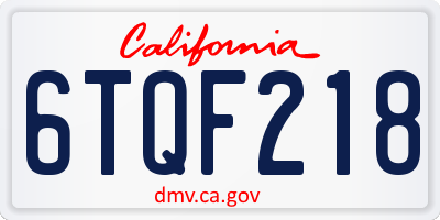 CA license plate 6TQF218