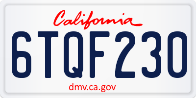 CA license plate 6TQF230