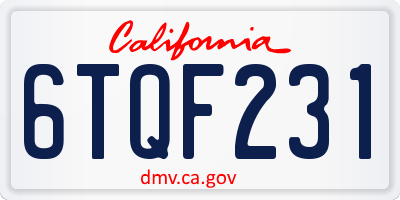 CA license plate 6TQF231