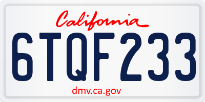 CA license plate 6TQF233