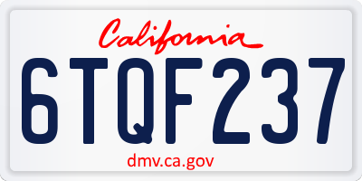 CA license plate 6TQF237