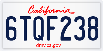 CA license plate 6TQF238